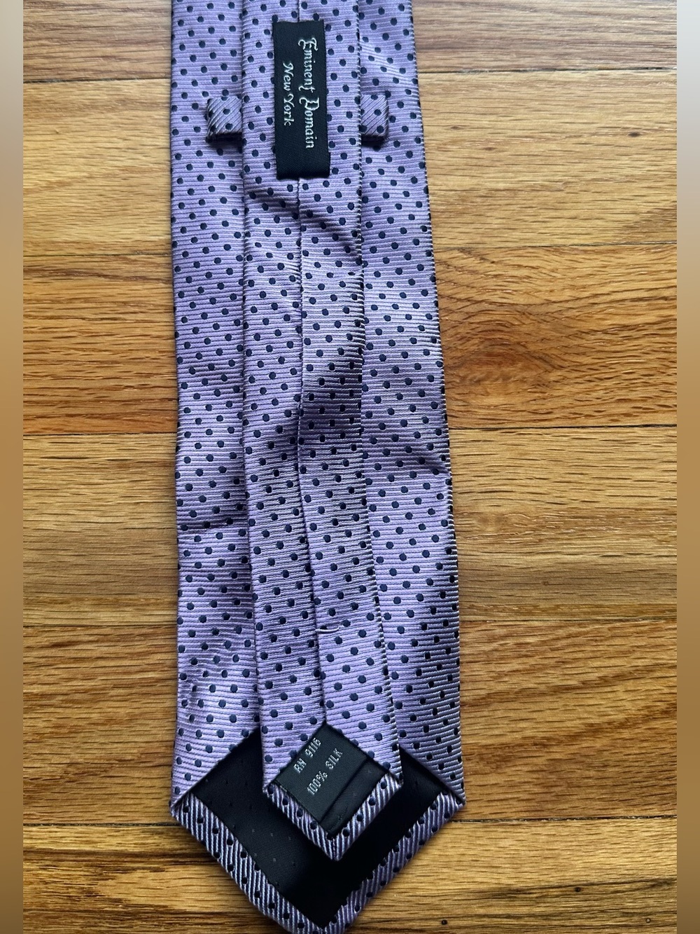Eminent Domain New York 100% Silk Tie – Lavender & Navy Polka Dot